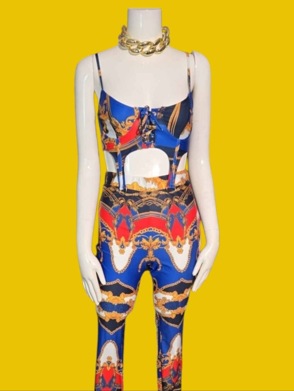 2 PC Set Blue & Gold Top/Pants